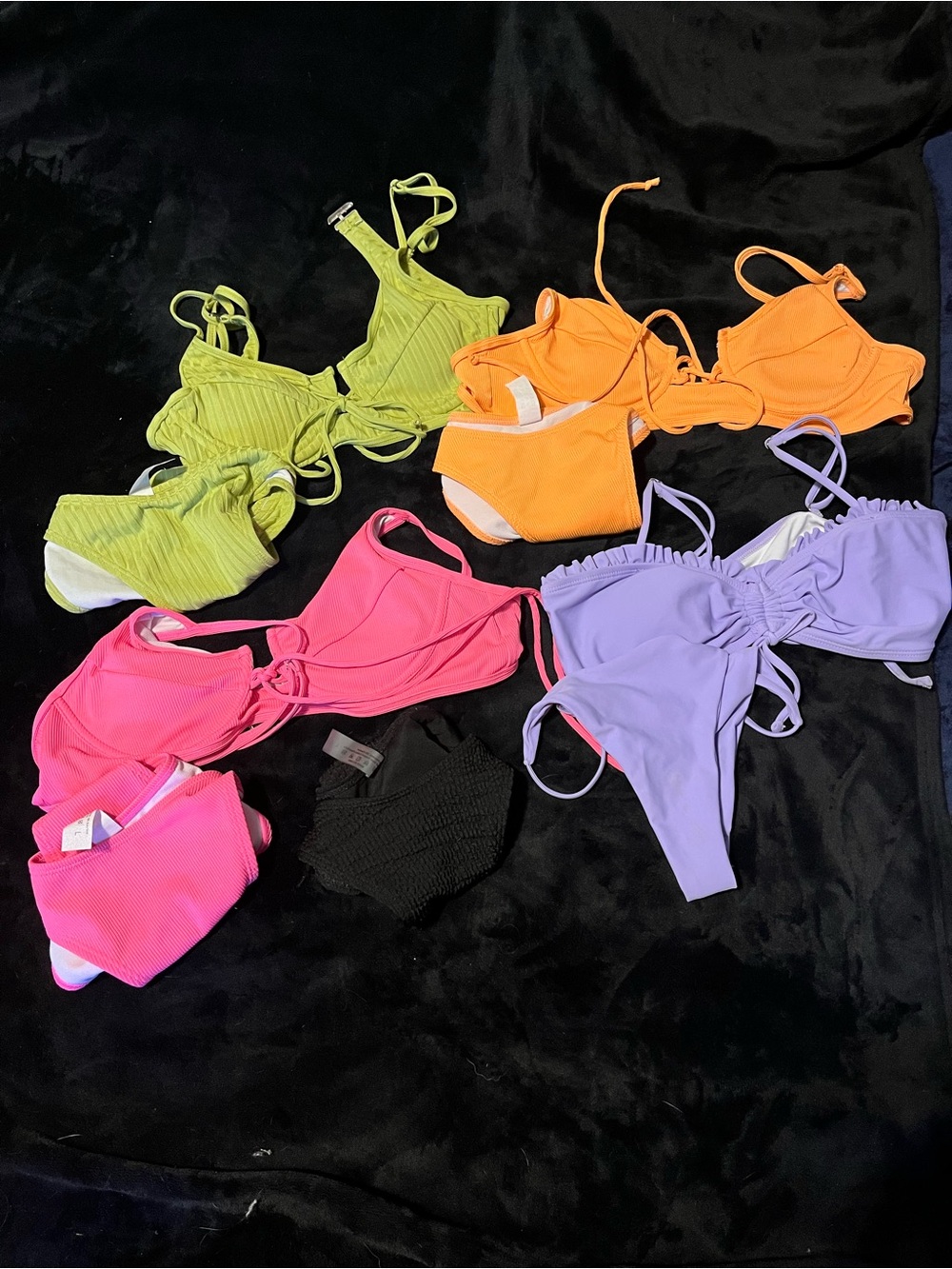 Colorful Ribbed Bikini Set Bundle - Lime, Orange, Pink, Lavender, Black